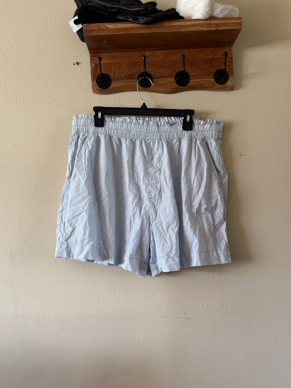 Aerie Blue Striped 100% Cotton High Rise Elastic Waist Boxer Shorts size XL